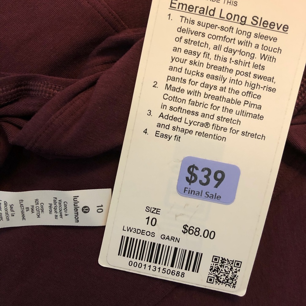 NWT Lululemon Emerald Long Sleeve